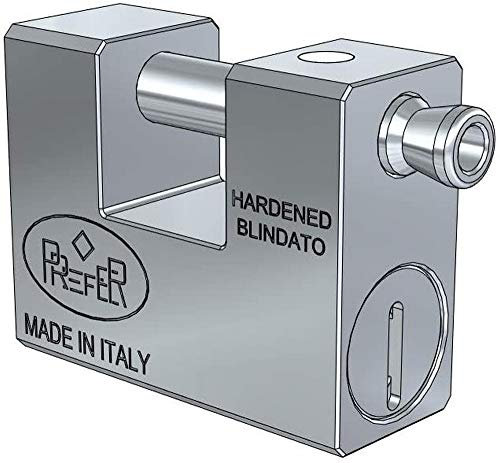 PREFER - Lucchetto Blindato da Serranda 30x60x75 mm in Acciaio Carbonitrurato - Sicurezza Antiscasso con Cilindro in Ottone e Ghiera Antitrapano