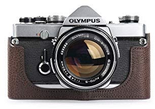 Case for Olympus OM-4, Zakao Handmade Genuine Real Leather Half Camera Case Bag Cover for Olympus OM-1/1N OM-2/2N OM-3/3Ti OM-4/4Ti (No Handle) with Hand Strap (Coffee)