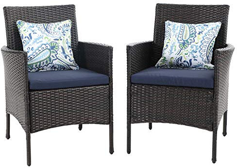 MFSTUDIO Garden Chairs Set of 2, Outdoor Wicker Rattan Chairs with Cushions, Conversation Set for Patio, Backyard, Garden and Poolside