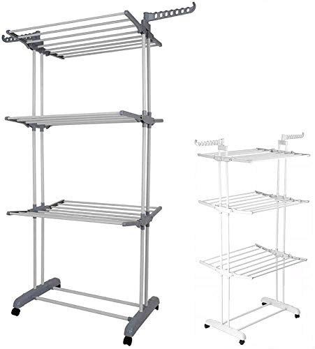 HYGRAD® Clothes Drying Rack 3 Tier Clothes Dryer Stand Foldable Laundry Clothes Rack Organiser UK (Grey)
