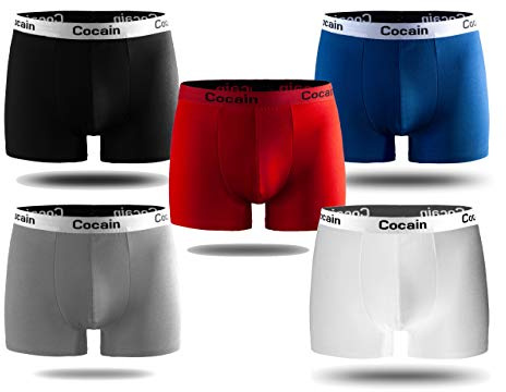 5er Pack Herren Boxershorts eng anliegend 95% Baumwolle Grössen M-XXL | Baumwollmischung, elastischer Gummibund, atmungsaktiv, Schriftzug am Bund, Unterhosen Männer, bequem