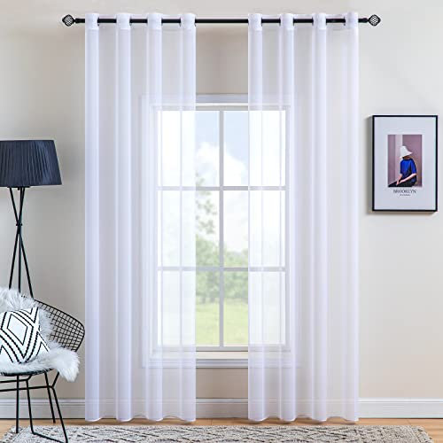 MIULEE 2er Set Voile Vorhang mit Ösen Transparente Gardine aus Voile Polyester Wohnzimmer Luftig Dekoschal für Schlafzimmer Elfenbein 215 x 140cm H x B, Grommet Top