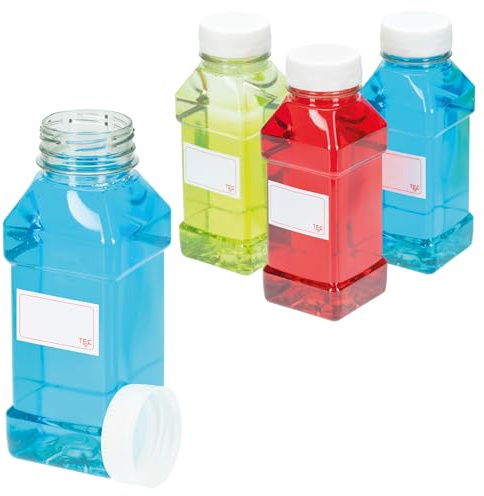 TEC Juice Bottles 500ml Square Plastic with Lids (9) | UK Made 30% Recycled PET Empty Clear Small Mini Drink Reusable Fridge Water Lunchboxes Juicing Pack