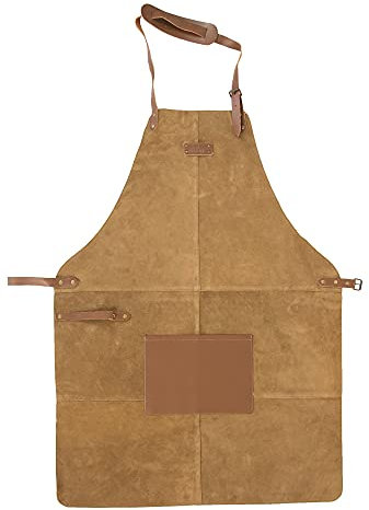Zerimar Mandil Cocina Hombre, Delantal Camarero de Cuero, Delantal Piel de - Mandil Cuero para Profesionales - Color Camel