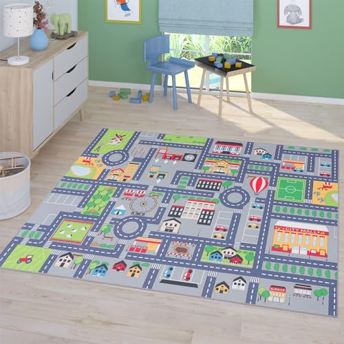 TT Home Kinderzimmerteppich Teppich Junge Mädchen Kinderteppich Baby rutschfest Straße, Farbe: Grau 3, Größe:160x220 cm