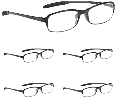 NRDIK PROFLEX LIGHTWEIGHT (5er-Pack) Flexibel Lesebrille – schlagfest, kratzfest, biegbar, rutschfest, Unisex (Männer + Frauen) (oval, schwarz, +1.5)