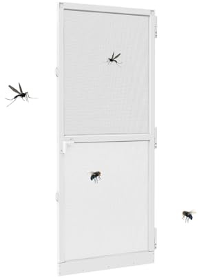 LZQ Mosquitera para puerta, 95 x 210 cm, mosquitera para puerta con marco de aluminio, mosquitera para puerta de tejido de fibra de vidrio, para puerta de balcón y terraza, color blanco