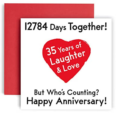 Huxters Jubiläumskarte - Premium Happy 35th Wedding Anniversary Hochzeitskarte - Lustige Karte für Ehemann oder Ehefrau - schöne Illustration und Kunstwerk - 14,8 cm quadratische Karte (35. Jahrestag)