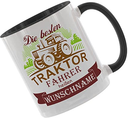 Crealuxe Kaffeetasse - Die besten Traktorfahrer heißen - Spruchtasse, Bürotasse, bedruckte Keramiktasse, Tasse mit Spruch, Hochwertige Kaffeetasse (Schwarz)