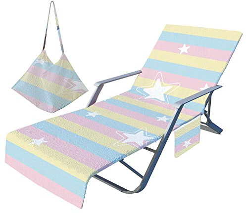 Morbuy Liegestuhl Handtuch mit Taschen, Farbe Streifen Drucken Strandtuch für Liegen Strandliegen Handtuch Handtücher für Strandliegen Mikrofaser Leicht Strandtuch mit Kapuze (Stern)