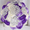 Sharebeauty 20 cm handgefertigter Satin-Rosenstrauß, rund, für Hochzeiten, Blumenstrauß, Überwurf, künstliche Blumenstrauß, Violett + Hellviolett + Elfenbein