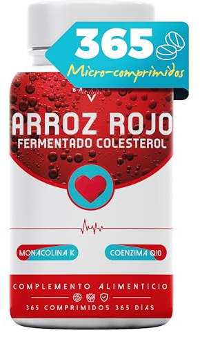 LEVATURA DE ARROZ ROJO - 365 Tabletas (12 meses de suministro) | Levadura Roja de Arroz Colesterol | 2,9 mg de Monacolina K | Arroz Rojo, con Coenzima Q10 | 100% Natural