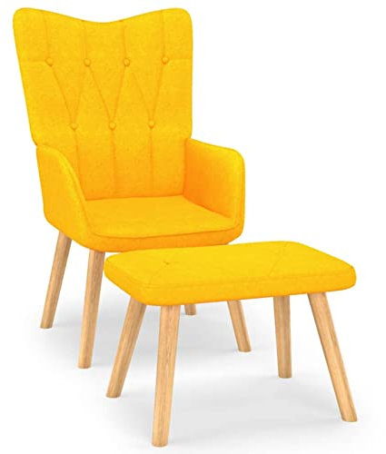 Tidyard Relaxsessel mit Hocker Polsterstuhl Relaxstuhl Sessel Stuhl Küchenstuhl Wohnzimmerstuhl Esszimmerstuhl Armlehnsessel Ohrensessel ​​​​​​​61,5 x 69 x 95,5 cm Mit 7 Knöpfen Senfgelb Stoff
