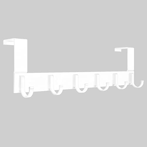 Anjuer Over the Door Hook Hanger Heavy Duty Coat Towel Bag Robe Storage - 6 Hooks Aluminum Brushed Finish (White)