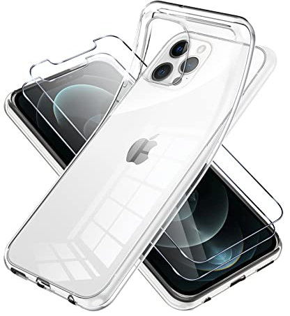 Vauki Custodia trasparente per iPhone 12 Pro Max, con pellicola protettiva, 2 pezzi, ultra sottile in silicone trasparente e pellicola protettiva per lo schermo, sottile e morbida, resistente agli