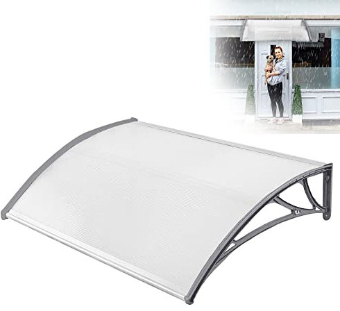 Yznahre Vordach für Haustür 100 x 150 cm, Haustürvordach Türvordach Haustürdach Pultvordach Überdachung, Transparentes Pultbogenvordach Sonnenschutz, Grau