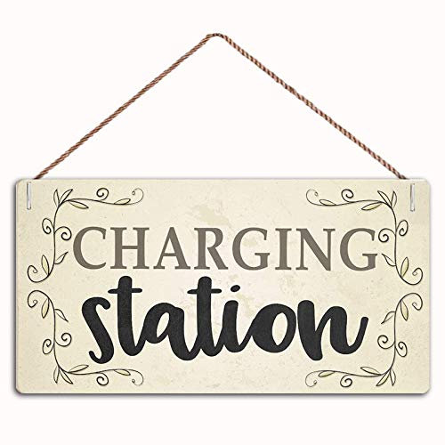 Charging Station - Phone Tablet Laptop Charging Station Plaque Wood Sign Wall Art Poster Coffee Bar Sign Home Decor 10x5inch(XXQ059)