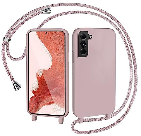 AOMYKE Handyhülle für Samsung Galaxy S22 Hülle mit Band, Handyband Samsung Galaxy S22 Hülle zum Umhängen Schutzhülle mit Kette Kordel Weich TPU Liquid Silikon Case, Pink