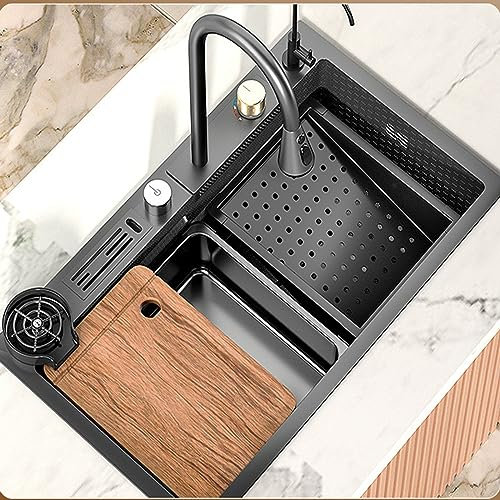 Kitchen Sink Honeycomb Embossed 304 Stainless Steel Rainfall Waterfall Large Single-slot Home Washbasin Under-counter Washbasin