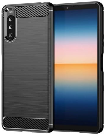 Jhxtech Case for Xperia 10 II Case, Sony 10 II XQAU51 XQAU52 Case, Ultra Slim Phone Cover with Shock-Absorption Carbon Fiber TPU Rubber Protective Cases for Sony Xperia 10 II Black