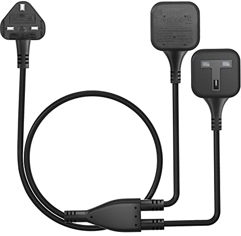 HITRENDS 2 Gang Extension Lead 2M, 2-in-1 Double Sockets Extension 2 AC Outlets UK 3 Pin Plugs 3500W (250V/13A) Extension Lead for Home, Office, Warehouse, Garden, Black