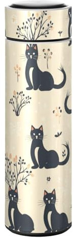 LINNIKEEEE Chats Noirs Art Bouteille D'Eau Isotherme - Acier Inoxydable,Étanche Flacon Isolé Sous Vide,Thermos Anti-Fuite pour Garçons Filles