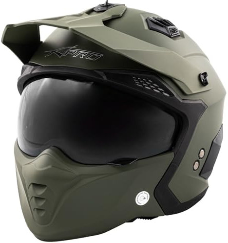Motorrad Jet Helm Cafe Racer ECE 22-06 Sonnenblende Scooter Matt Grün S