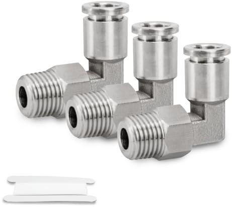 Bwintech 3 Pcs Tuyau 8mm OD x 1/8 BSP Filet Mâle Raccord droit en acier inoxydable Push To Connect Pneumatique Push Lock