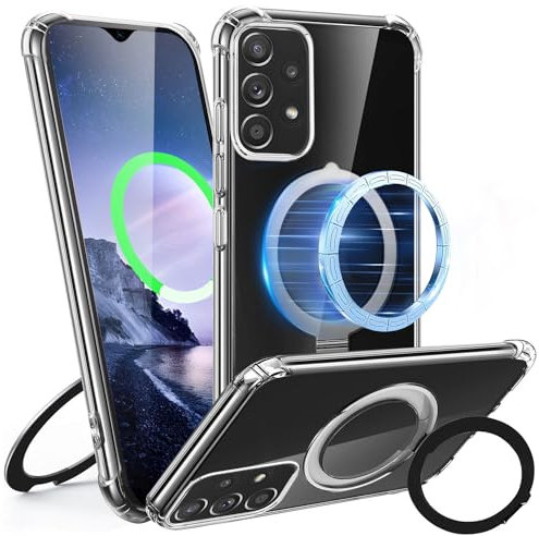 Tawarror Magnetisch Handyhülle für Samsung Galaxy A53 5G Hülle, Transparent Schutzhülle für Samsung A53 5G mit Magnet Ständer Hart PC Rückseite Kratzfest + TPU Bumper Stoßfest Case, Klar