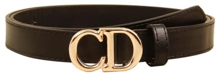 Jascatin Klassische Damen Kunstleder Skinny Gürtel PU Leder Verstellbare Schlanke Dünne Taille Gürtel mit CD Metall für Damen Jean Kleid Schlanker Gürtel (Schwarz)