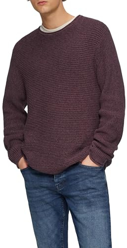 QS Melierter Strickpullover mit Rippstruktur