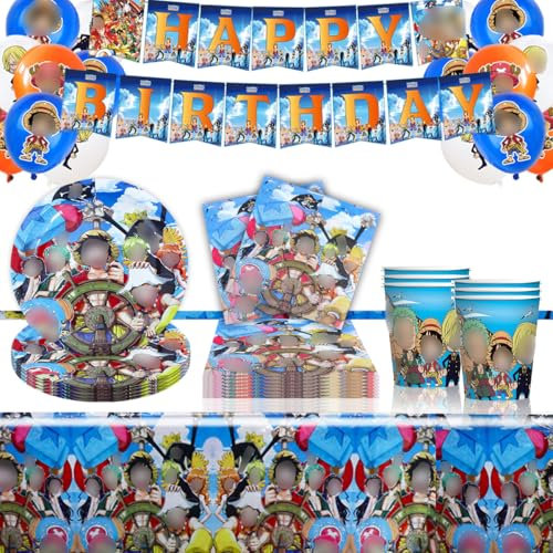 Vaisselle de fête - Assiettes en carton - Gobelets - Serviettes pour décorations de fête sur le thème de l'anniversaire d'enfant - 10 invités - Bleu