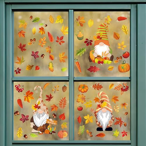 LMSHOWOWO Etiqueta Ventana de Acción Gracias, Hojas Arce Otoñal Pegatinas de Ventana, 6 Hojas Pegatina Ventana de Acción Gracias, para Ventana, Decoración de Acción de Gracias, Cosecha Fiesta de Otoño