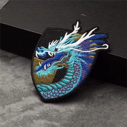 Viusneun Patches Klett Stickerei Chinese Dragon Klett Patch Lustiger Moral Emblem Aufnäher mit Klettverschluss Patch für Rucksäcke, Hut, Jacke, Kleidung (Blau)