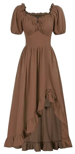 Renaissance Dresses for Women UK Off Shoulder High-Low Dress Halloween Costumes Gothic Court Flowy Dresses Vintage Medieval Ruffle Dresses with Bell Sleeve Victorian Dresses Pirate Peasant Dress
