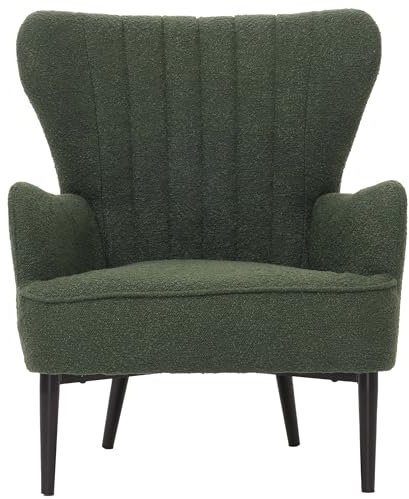 Mendler Lounge-Sessel HWC-K37, Cocktail-/Ohrensessel Polsterstuhl Retro Vintage Stoff Bouclé (600g/m²) Öko-Tex - grün