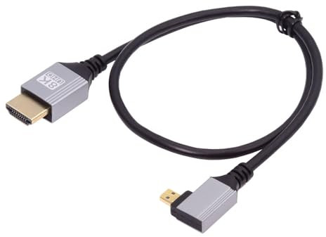 cablecc Câble Micro HDMI 2.1 HDTV ultra fin 8K 4K Cordon ultra flexible Type-A vers Type-D coudé à droite pour caméra HDTV 50 cm