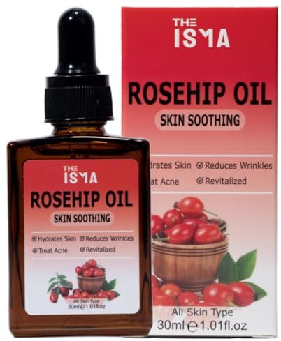 THE ISMA Rosehip Oil for Face, Organic Cold Pressed Rose Hip Oil, 100% Pure Vegan, Skin Soothing, 30ml, All Skin Types
