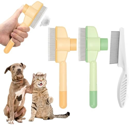 Flohkamm für Katzen,Läusekamm,3 Stück Flohkamm Selbstreinigender Flohkamm und Fellpflegebürste für Haustiere,Flohkamm Hunde Katzen Kamm für Kurzes und Langes Haar