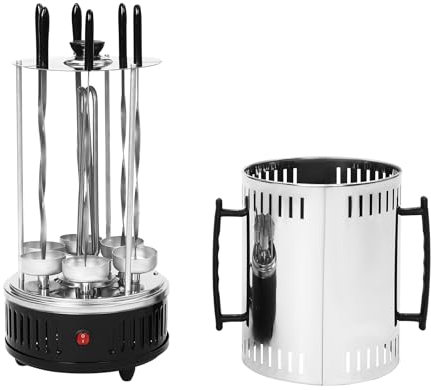 Vertikaler Edelstah Elektrogrill,1000W 400-500℃/752-932℉ Dönergrill für Zuhause Rundgrill Dönerspieß mit 6 Spießen, 6* Ölabtropfschalen,für Zuhause Freien Picknicks,20 * 37.5cm