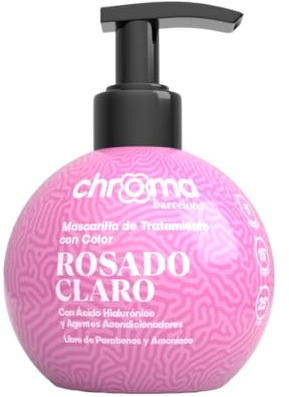 Chroma Barcelona - Mascarilla de Tratamiento con Color Semi Permanente, enriquecidas con Ácido Hialurónico, 250 ml - 23 colores. (Rosado Claro) NO CUBRE CANAS/VER TABLA DE COLORES ANTES DE COMPRAR