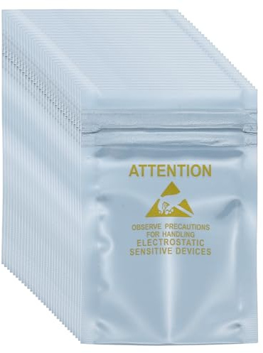 sourcing map 100 Pcs Anti Static Bags 2.4 x 3.5 Resealable ESD Shielding Bag with Labels for Hard Drive HDD SSD Electronic Device Motherboards, Silver Gray