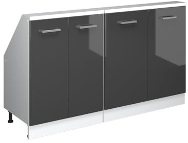 Vicco Dachschrägenschrank-Set Rion, Anthrazit Hochglanz/Weiß | B140 x T46 cm, 2er Set, platzsparend für Dachschrägen