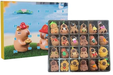 Capybara-Adventskalender 2025, Cute 3D Capybara Figuren Weihnachtskalender Weihnachts Countdown Kalender mit 24 Stück Capybara Miniaturpuppe für Kinder und Erwachsene Geburtstagsgeschenk