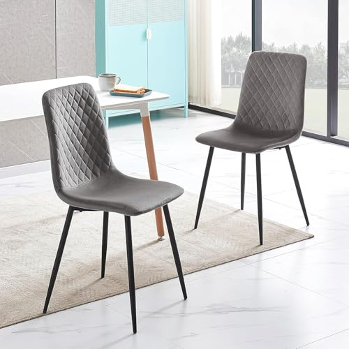mcc direct Set of 2 Velvet Fabric Dining Chairs with Metal Legs (Dark Grey) - Lexi