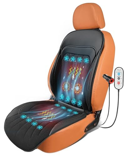 VLFLG 3-in-1 kühlender Autositzbezug mit Massage, Winter, warm, Sommer, kühlender Sitzbezug für Auto-Vordersitz, 12 V Leder, kühlendes Autositzpolster, belüftet, 16 Ventilatoren, Sitzkühler, 1 Stück