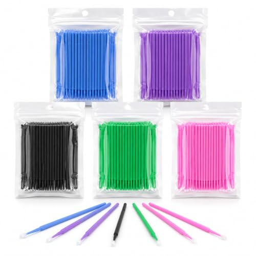 500 PCS Disposable Micro Brush Applicators for Eyelash Extensions, Lint Free Micro Swabs Mascara Wands, Precision Lash Extension Cleaning & Glue Removal Tools, Multi-Color Beauty Salon Supplies