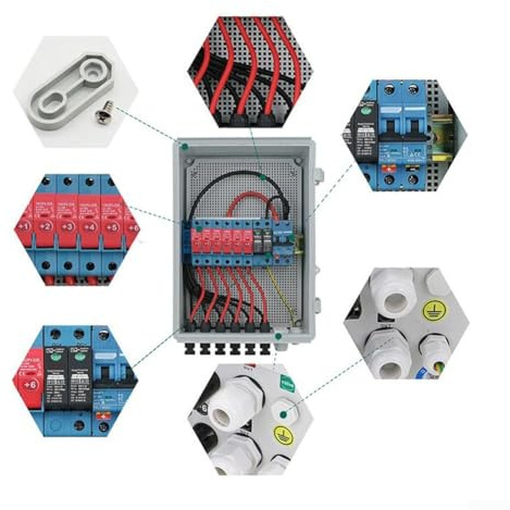 Bulevisiter 6-strängige Solar-PV-Kombinatorbox mit Überspannungsschutz, IP65-bewertet, wetterfestes Gehäuse für netzunabhängige und netzunabhängige Solarpanel-Systeme, inklusive Leistungsschalter