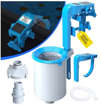 LuxBlue Skimmer Piscina Desmontable con Termómetro Piscina Digital Solar, Skimmer Flotante Piscina con Soporte Ajustable, Esquimer para Piscinas Desmontable Alta Resistencia, Skimmers de Superficie