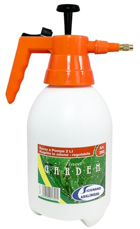 Sicignano Pulvérisateur à pression 2 litres avec buse en laiton réglable - Pompe manuelle pour jardin, voiture et nettoyage - nébuliseur gradué avec bloc de distribution continue (1, 2 litres)